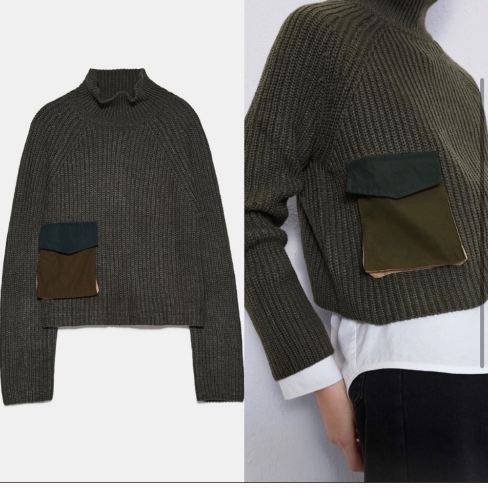 Green sweater with pocket